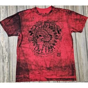 Affliction American Custom Red Skull Grunge Shirt Size 2XL Native